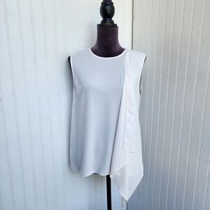 BCBG Max Azria Womens Sleeveless Crew Tank Top Blouse White Drape Sz M
